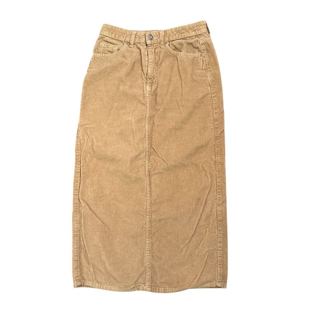 Cotton On Boho Tan Corduroy Maxi Skirt High Rise Longline Slit Women's Size 4‎